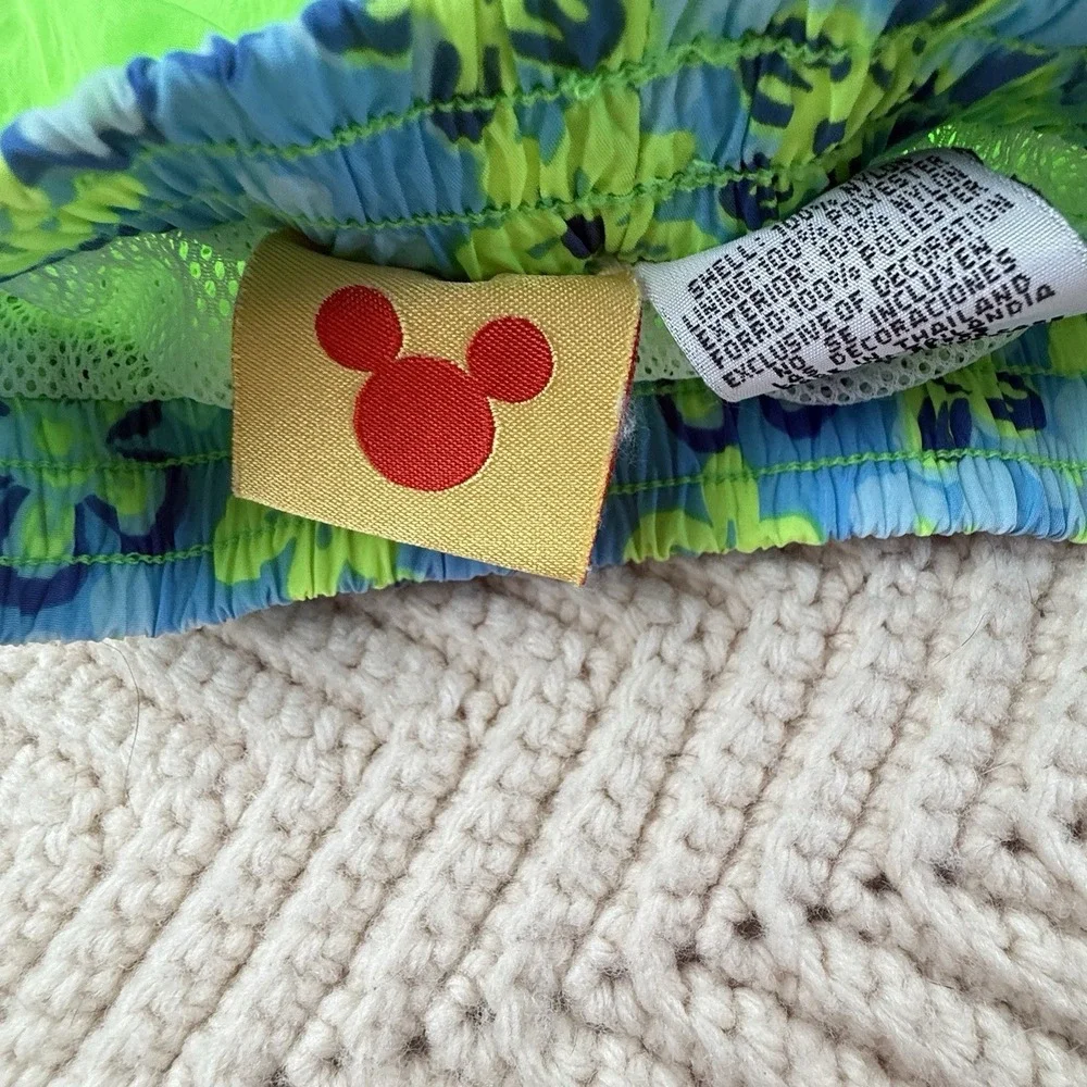 Disney Mickey Mouse Swim Trunks Size 12 Month Neon Green Vintage 90s‎ Retro